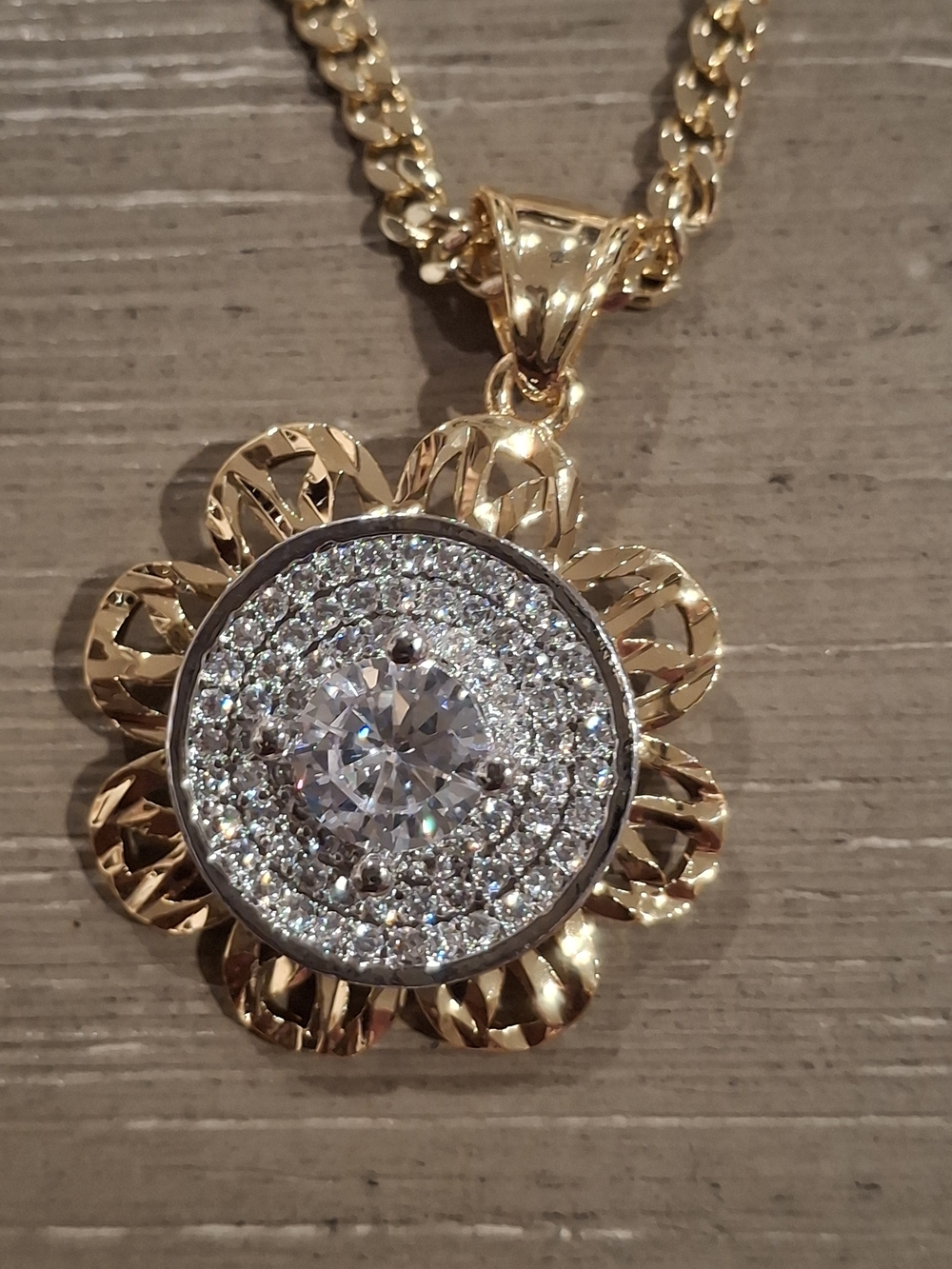 Gold-Tone Floral Pavé Necklace with Clear Crystal Center